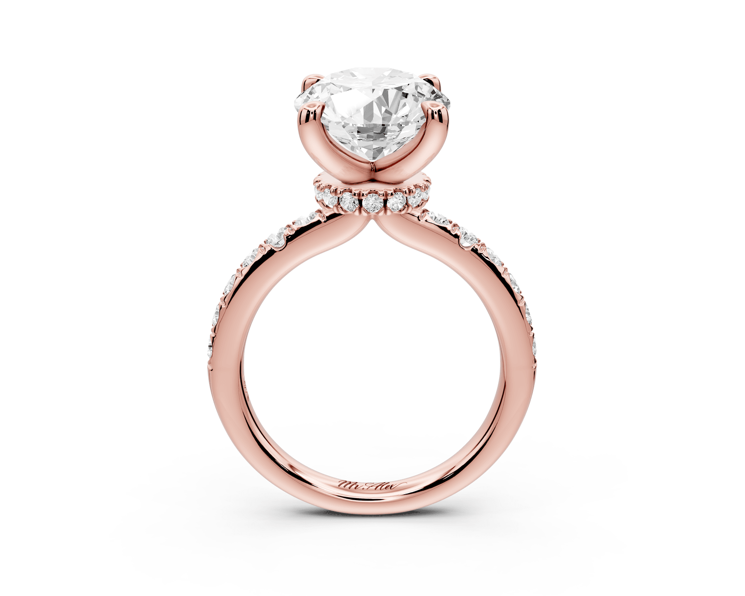 Flora - 4ct 18k rose gold oval talong prong Wrap around halo Half Band Engagement Ring - Mr. Alex Jewelry