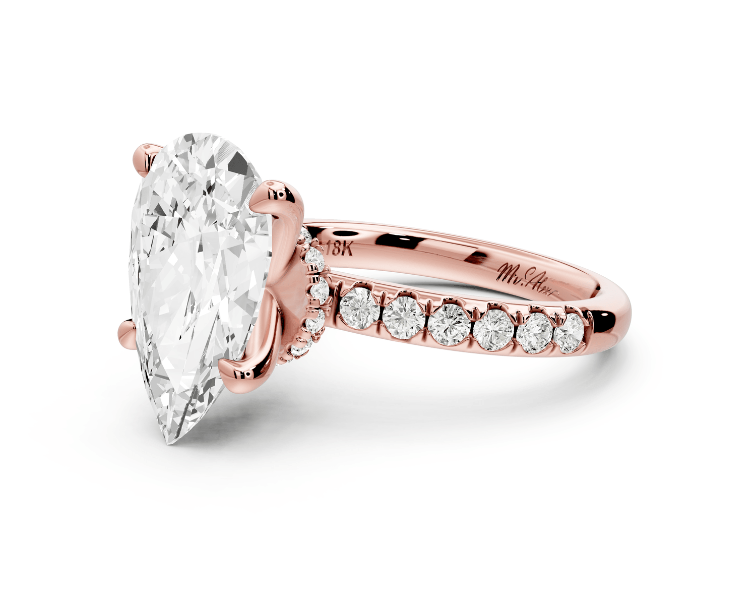 Flora - 4ct 18k rose gold pear talong prong Wrap around halo Half Band Engagement Ring - Mr. Alex Jewelry