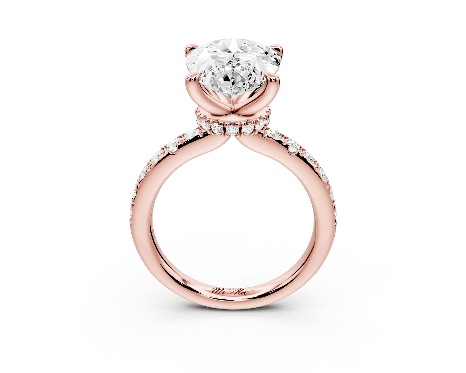 Flora - 4ct 18k rose gold pear talong prong Wrap around halo Half Band Engagement Ring - Mr. Alex Jewelry