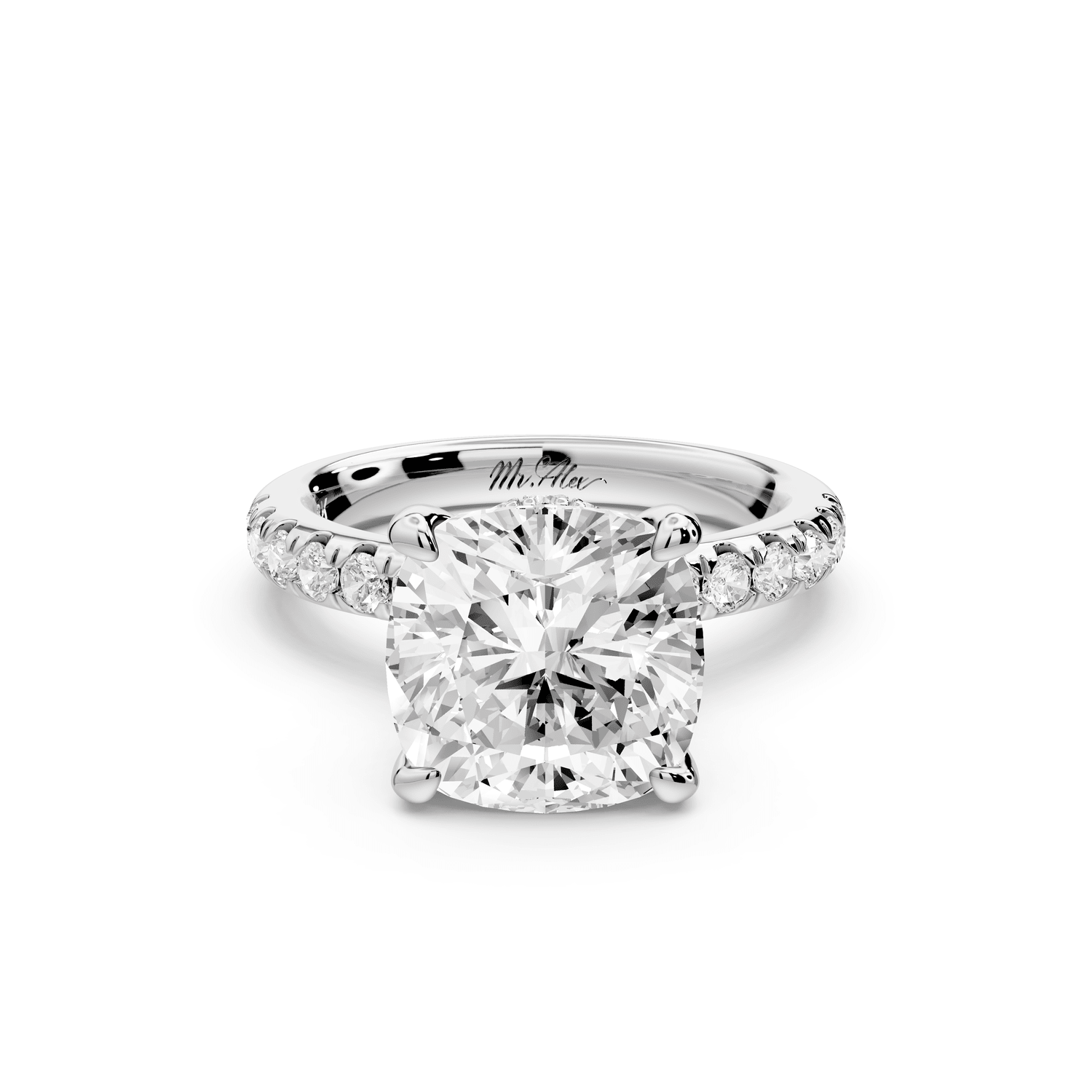 Flora - 4ct 18k white gold cushion talong prong Wrap around halo Half Band Engagement Ring - Mr. Alex Jewelry