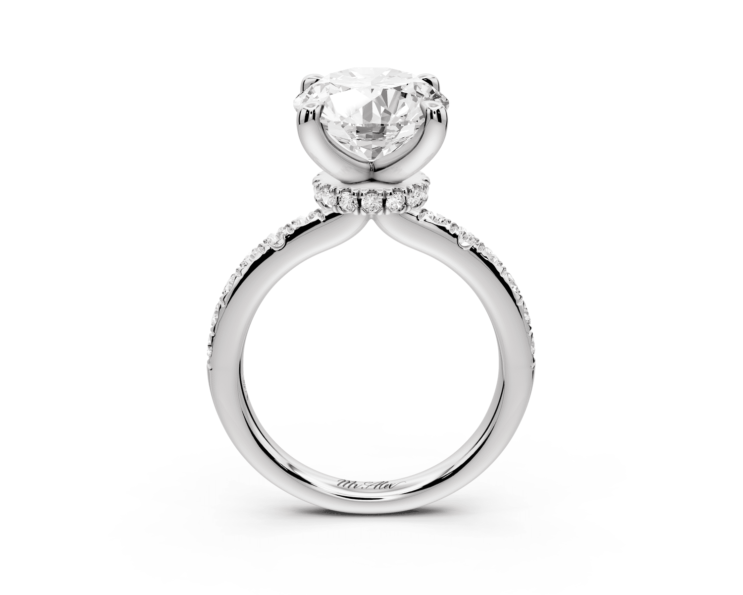 Flora - 4ct 18k white gold oval talong prong Wrap around halo Half Band Engagement Ring - Mr. Alex Jewelry