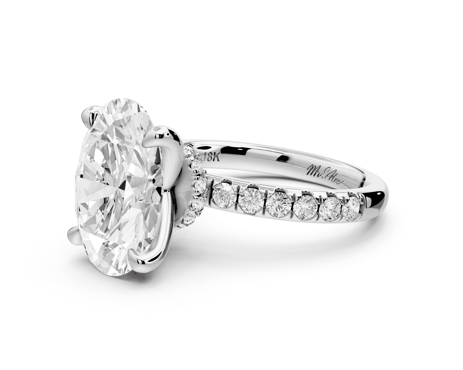 Flora - 4ct 18k white gold oval talong prong Wrap around halo Half Band Engagement Ring - Mr. Alex Jewelry