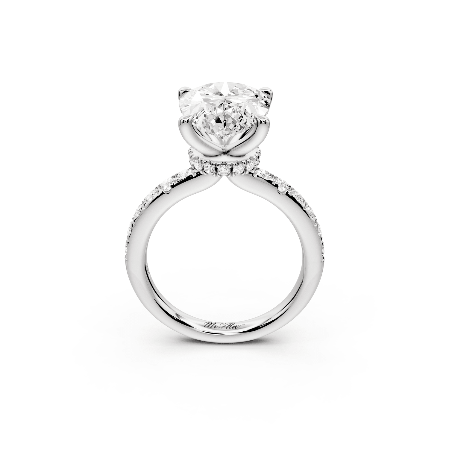 Flora - 4ct 18k white gold pear talong prong Wrap around halo Half Band Engagement Ring - Mr. Alex Jewelry
