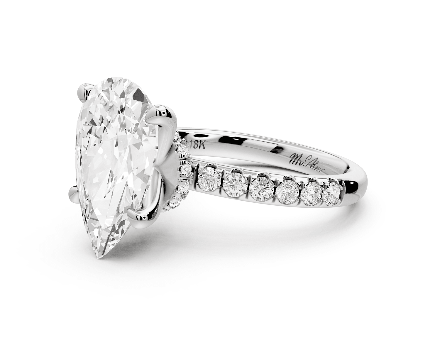 Flora - 4ct 18k white gold pear talong prong Wrap around halo Half Band Engagement Ring - Mr. Alex Jewelry