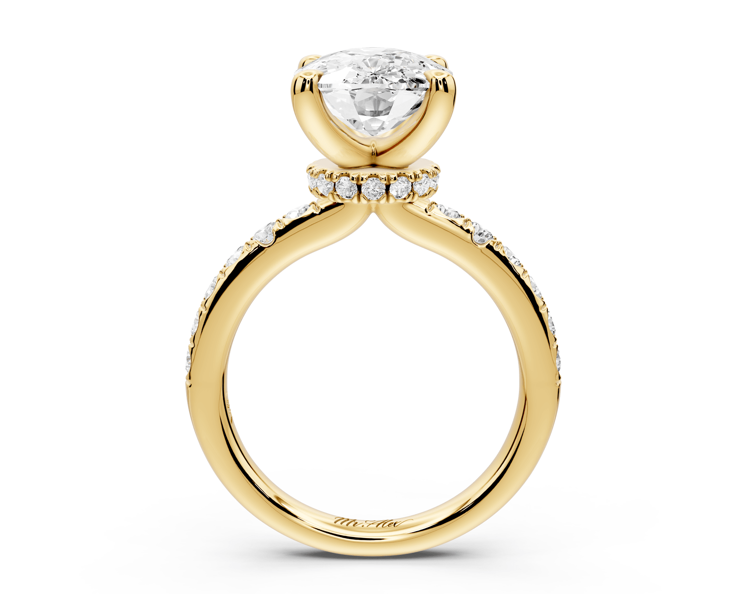 Flora - 4ct 18k yellow gold ecushion talong prong Wrap around halo Half Band Engagement Ring - Mr. Alex Jewelry