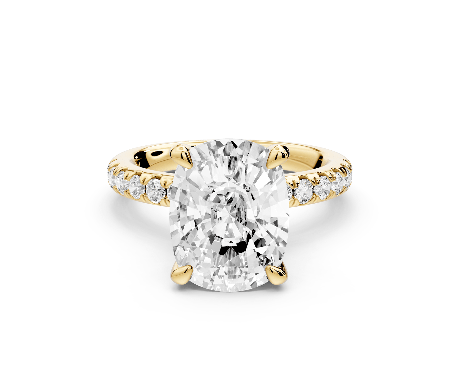 Flora - 4ct 18k yellow gold ecushion talong prong Wrap around halo Half Band Engagement Ring - Mr. Alex Jewelry