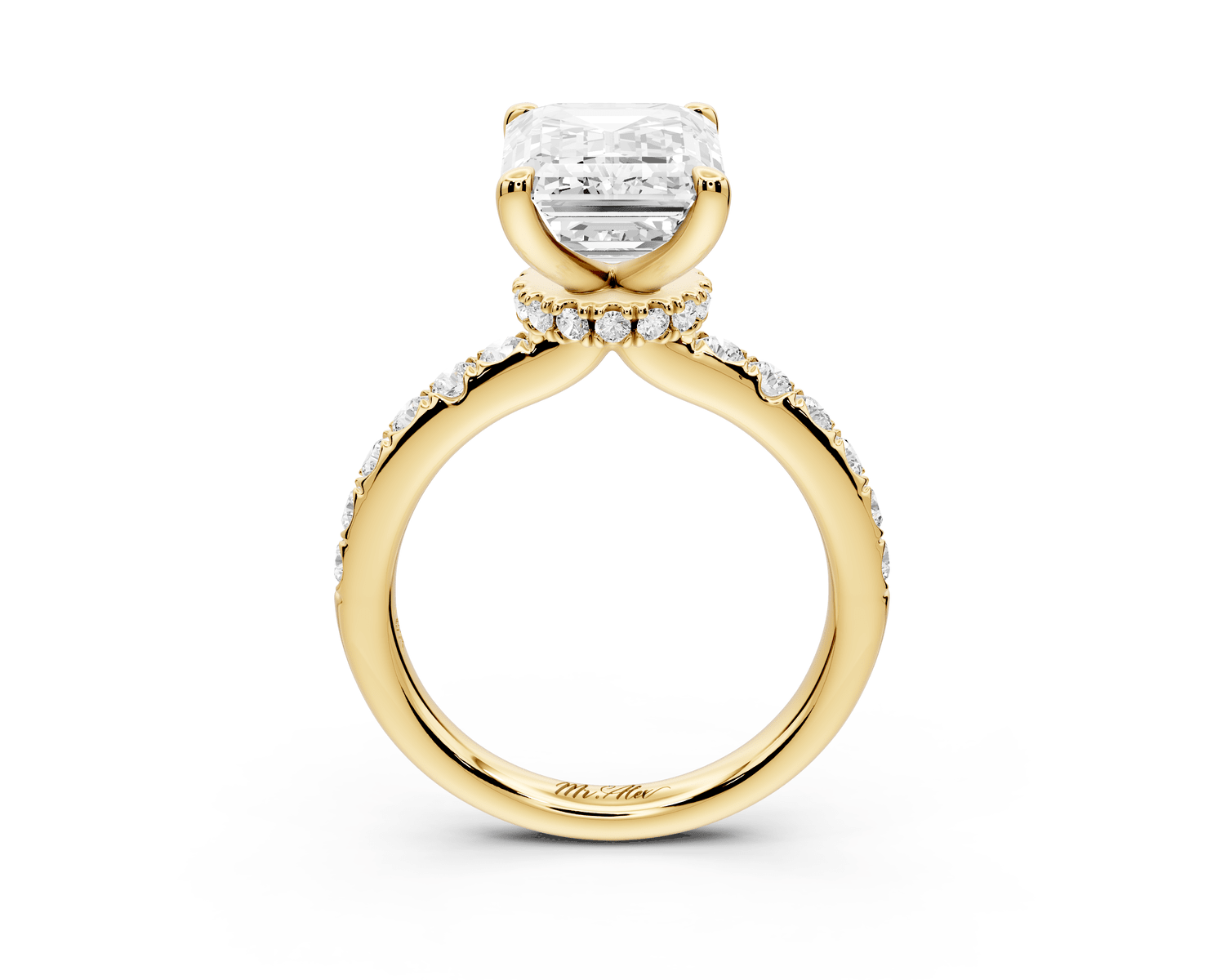 Flora - 4ct 18k yellow gold emerald talong prong Wrap around halo Half Band Engagement Ring - Mr. Alex Jewelry