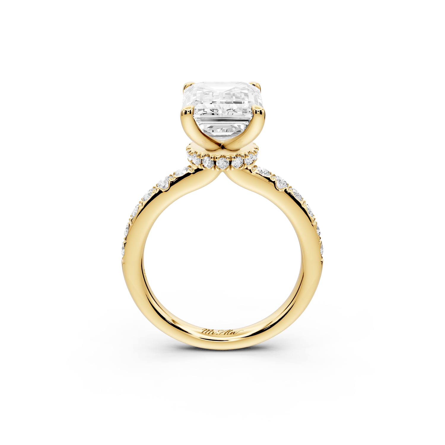 Flora - 4ct 18k yellow gold emerald talong prong Wrap around halo Half Band Engagement Ring - Mr. Alex Jewelry