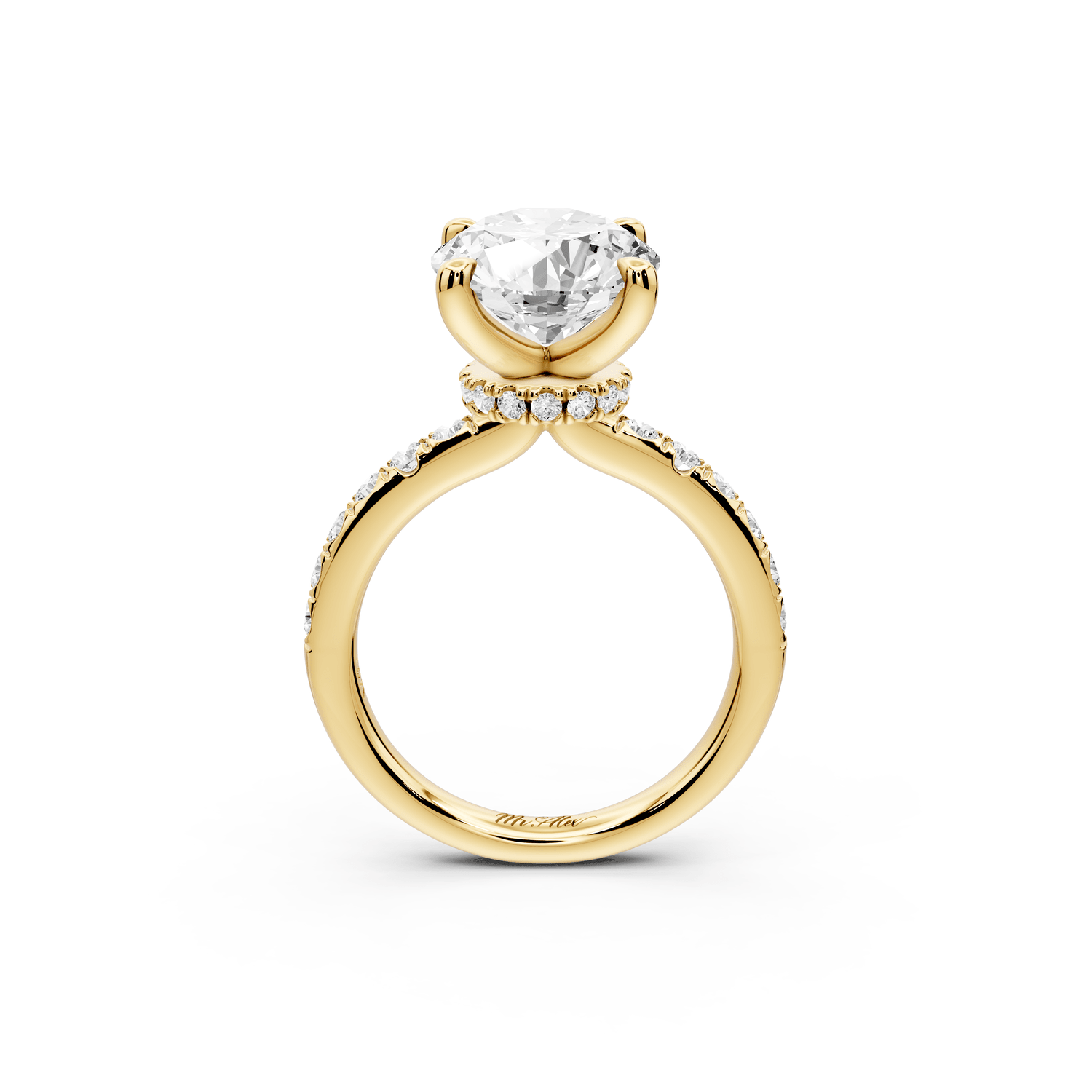 Flora - 4ct 18k yellow gold oval talong prong Wrap around halo Half Band Engagement Ring - Mr. Alex Jewelry