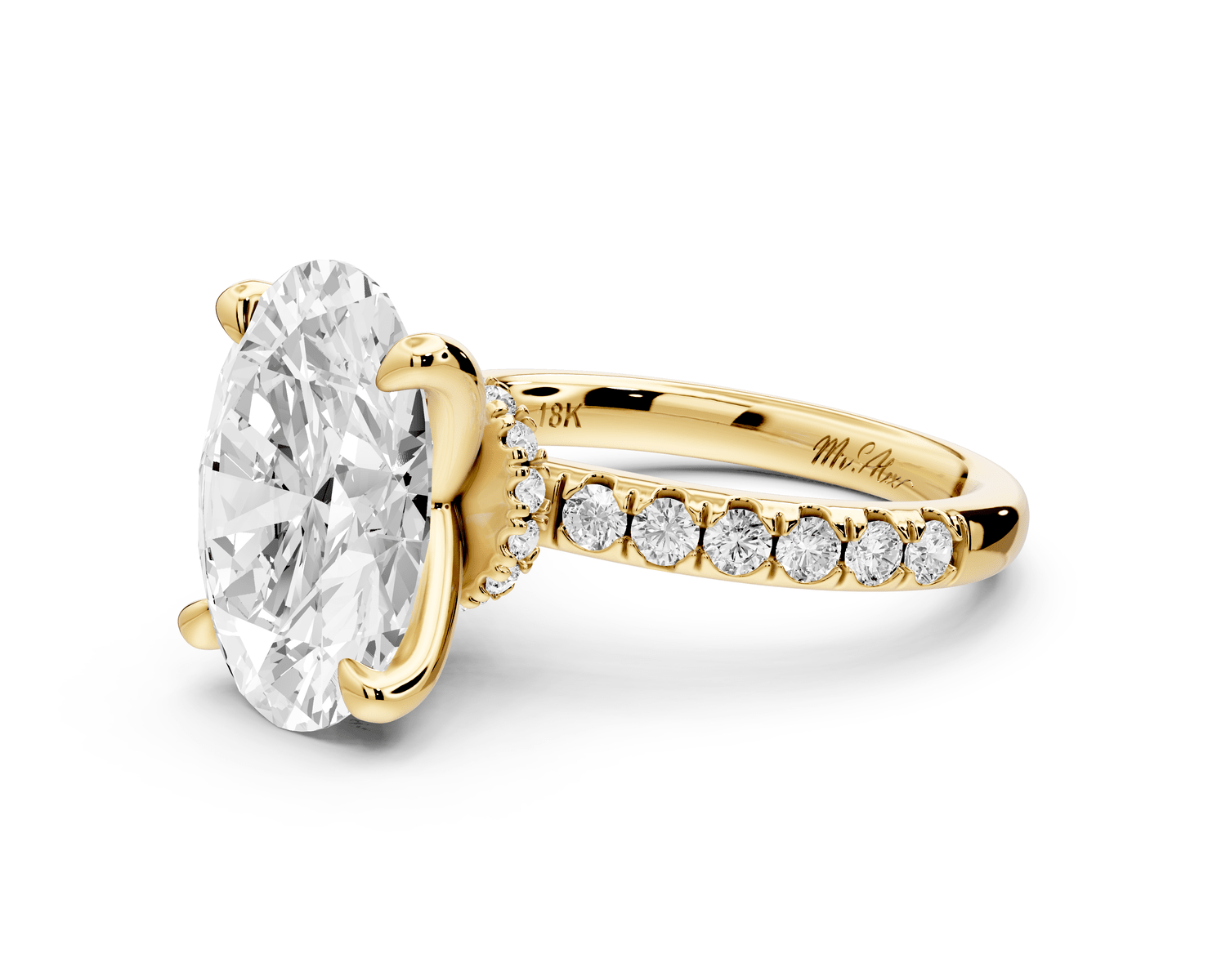 Flora - 4ct 18k yellow gold oval talong prong Wrap around halo Half Band Engagement Ring - Mr. Alex Jewelry