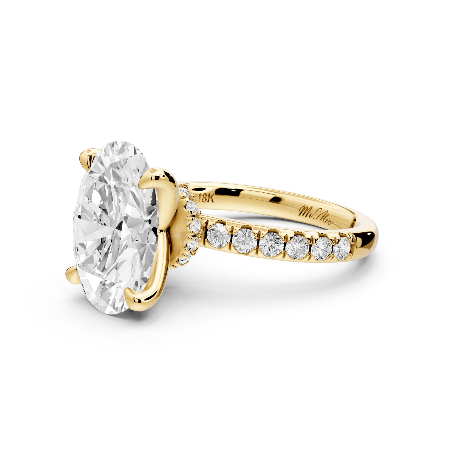 Flora - 4ct 18k yellow gold oval talong prong Wrap around halo Half Band Engagement Ring - Mr. Alex Jewelry