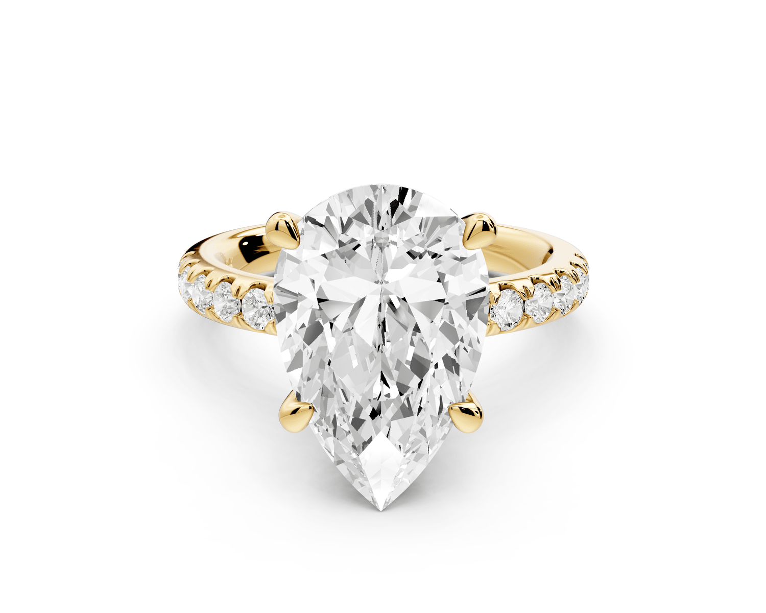 Flora - 4ct 18k yellow gold pear talong prong Wrap around halo Half Band Engagement Ring - Mr. Alex Jewelry