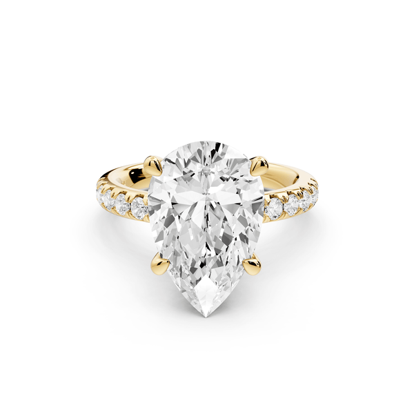 Flora - 4ct 18k yellow gold pear talong prong Wrap around halo Half Band Engagement Ring - Mr. Alex Jewelry