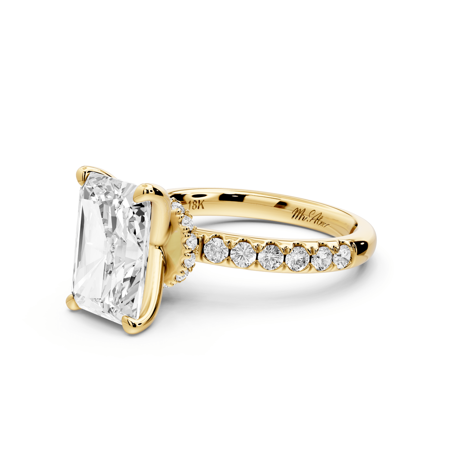 Flora - 4ct 18k yellow gold radiant talong prong Wrap around halo Half Band Engagement Ring - Mr. Alex Jewelry