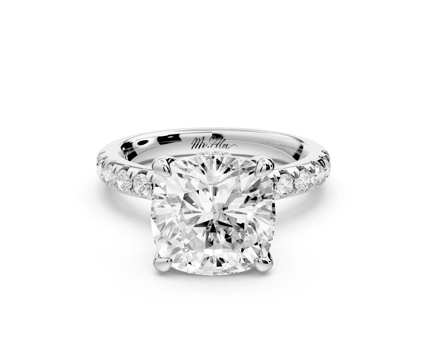 Flora - 4ct platinum cushion talong prong Wrap around halo Half Band Engagement Ring - Mr. Alex Jewelry