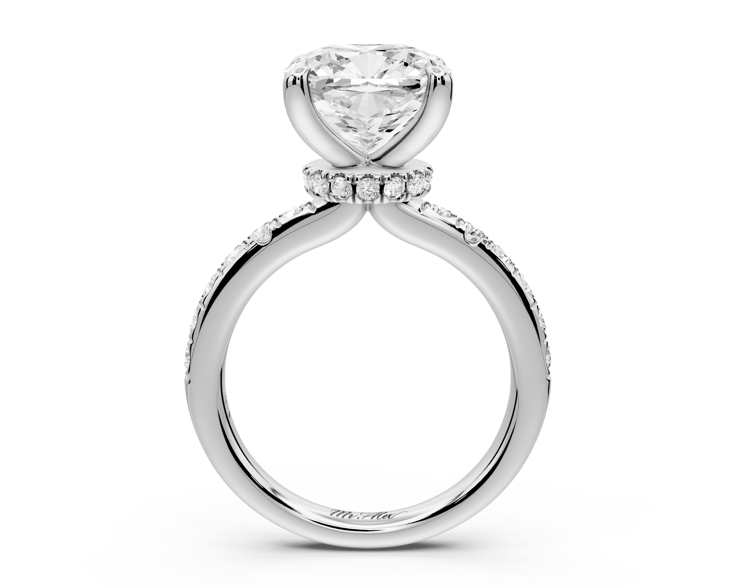 Flora - 4ct platinum cushion talong prong Wrap around halo Half Band Engagement Ring - Mr. Alex Jewelry