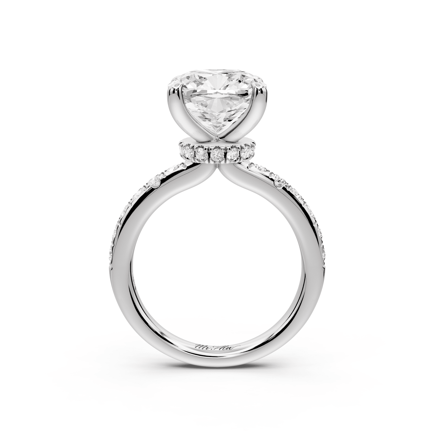 Flora - 4ct platinum cushion talong prong Wrap around halo Half Band Engagement Ring - Mr. Alex Jewelry