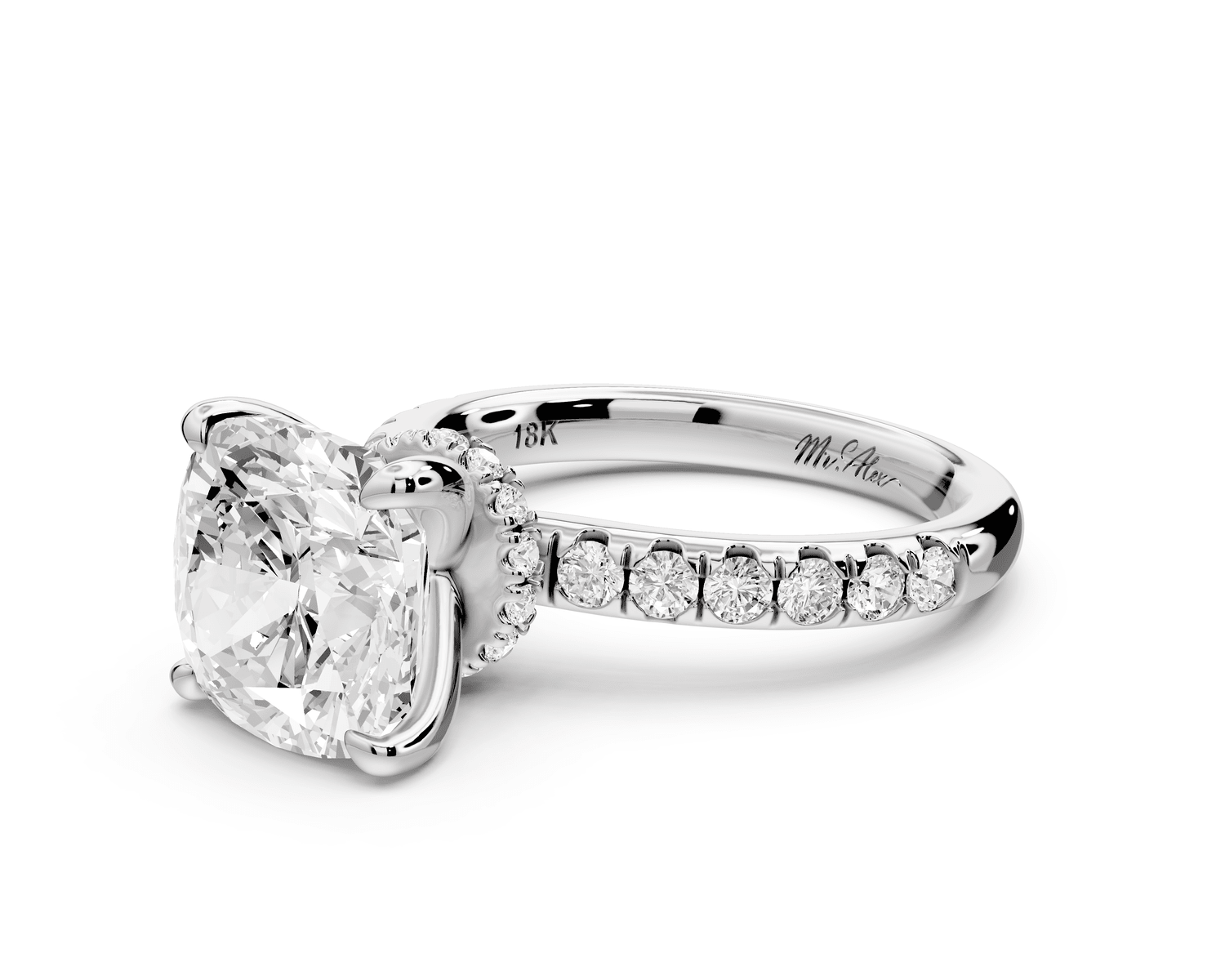 Flora - 4ct platinum cushion talong prong Wrap around halo Half Band Engagement Ring - Mr. Alex Jewelry