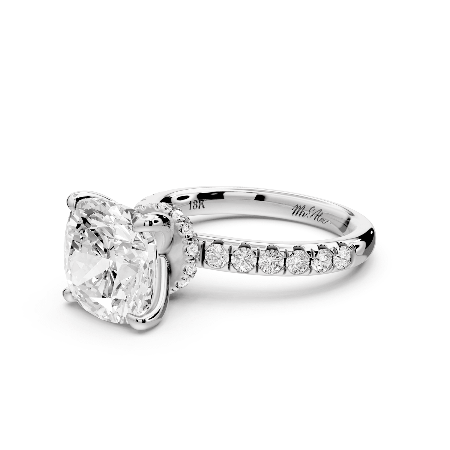 Flora - 4ct platinum cushion talong prong Wrap around halo Half Band Engagement Ring - Mr. Alex Jewelry