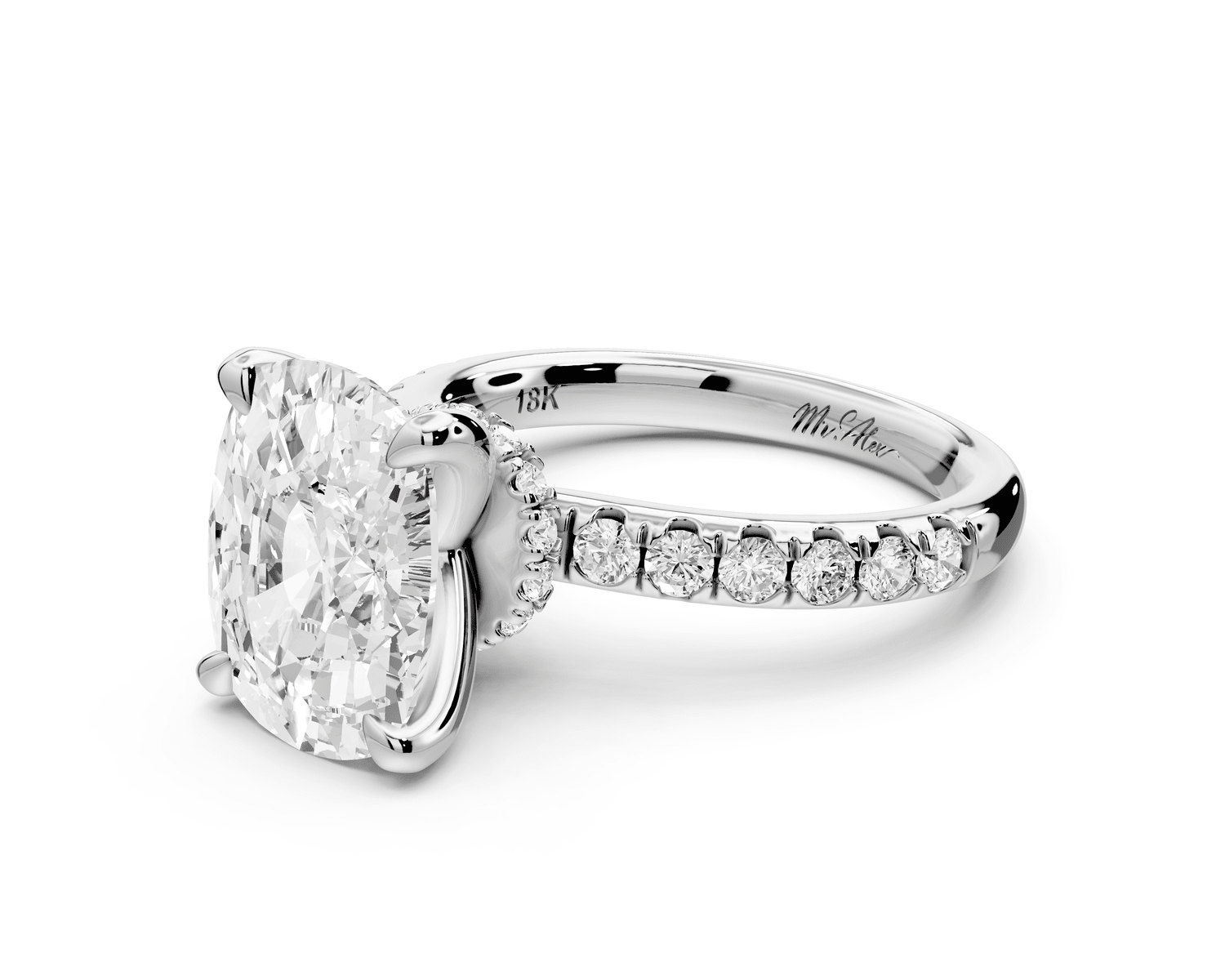 Flora - 4ct platinum ecushion talong prong Wrap around halo Half Band Engagement Ring - Mr. Alex Jewelry