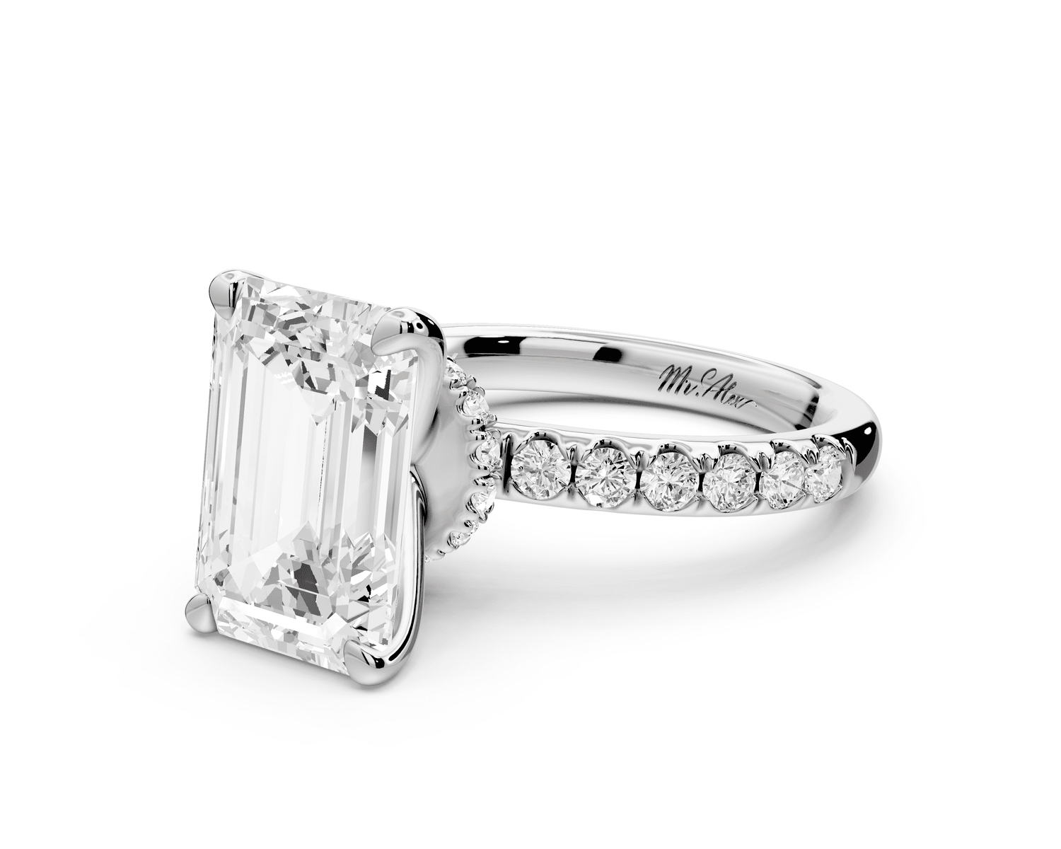 Flora - 4ct platinum emerald talong prong Wrap around halo Half Band Engagement Ring - Mr. Alex Jewelry