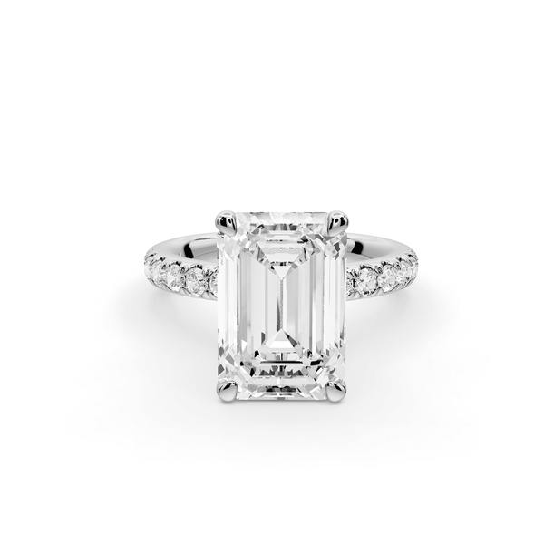 Flora - 4ct platinum emerald talong prong Wrap around halo Half Band Engagement Ring - Mr. Alex Jewelry