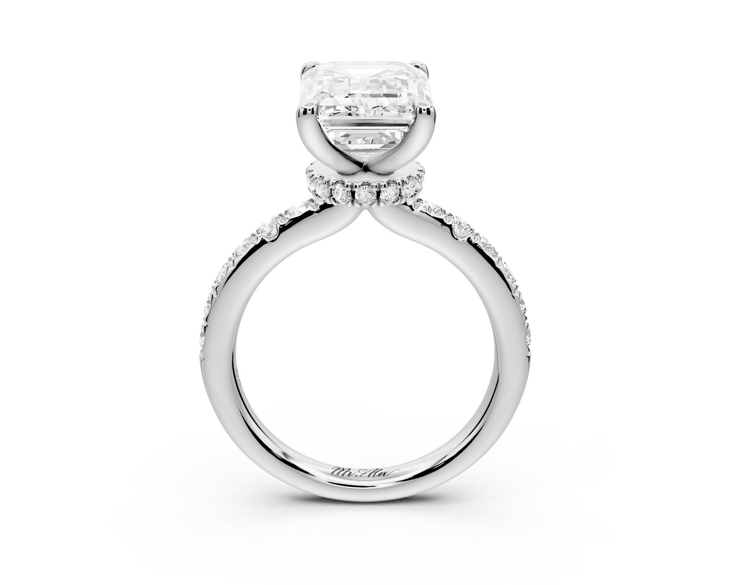 Flora - 4ct platinum emerald talong prong Wrap around halo Half Band Engagement Ring - Mr. Alex Jewelry