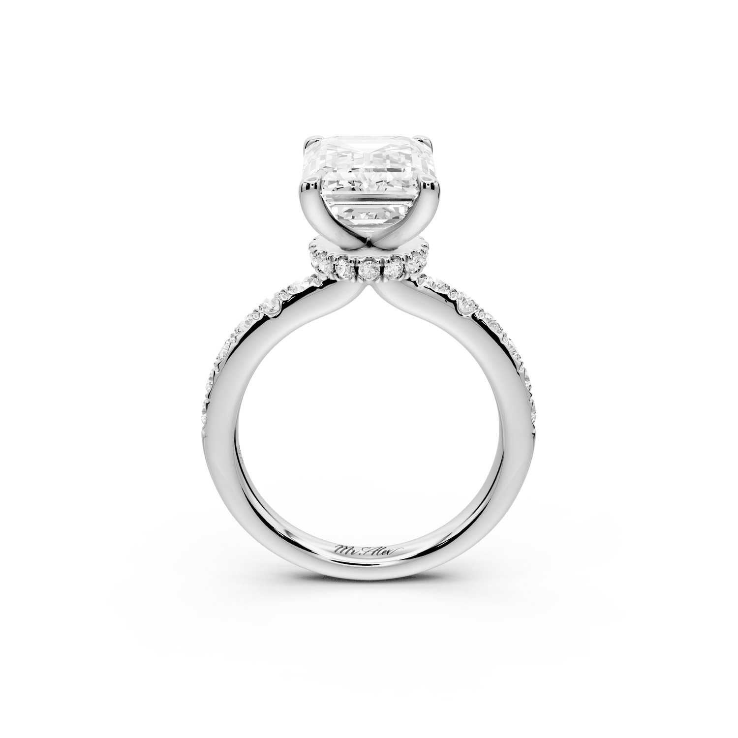Flora - 4ct platinum emerald talong prong Wrap around halo Half Band Engagement Ring - Mr. Alex Jewelry
