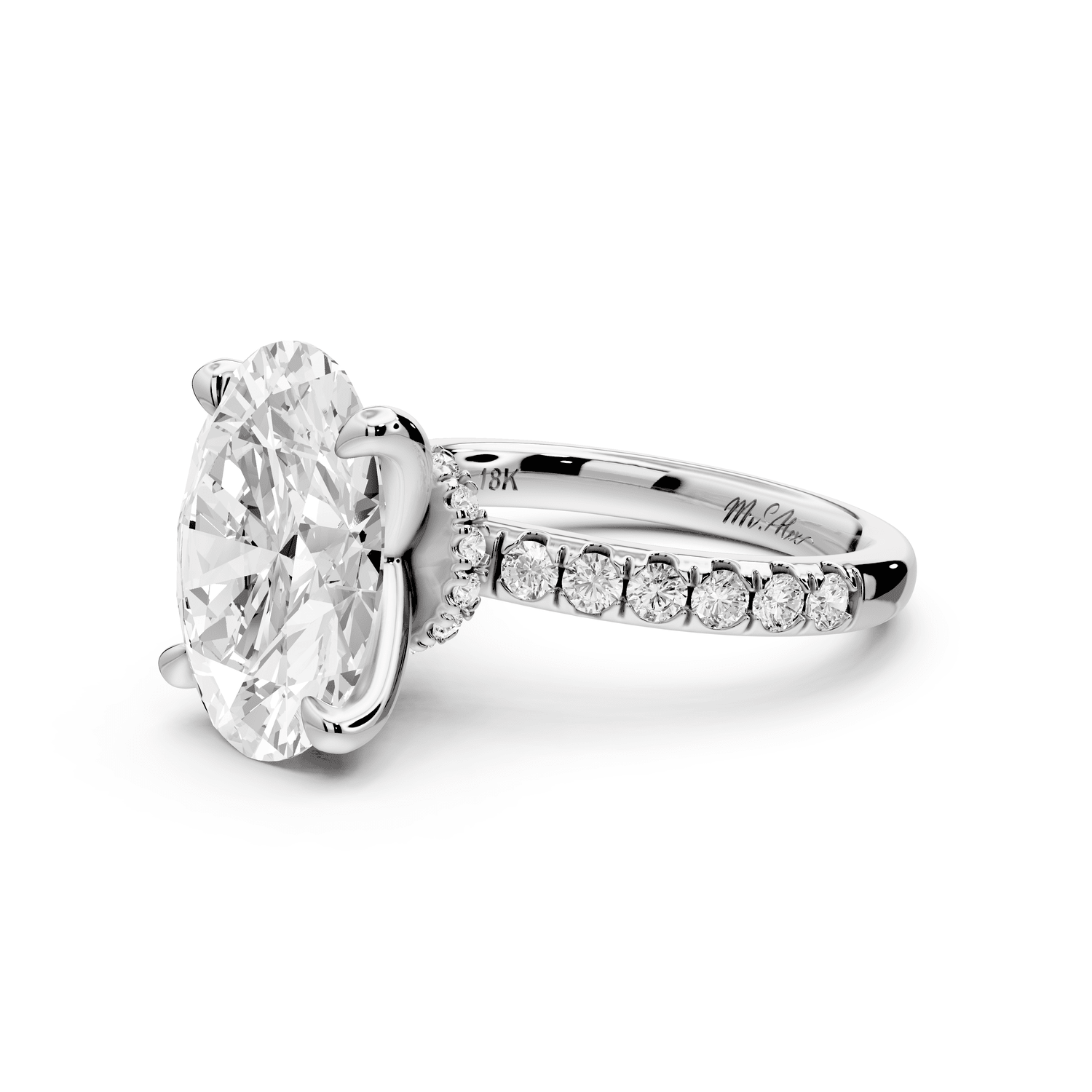 Flora - 4ct platinum oval talong prong Wrap around halo Half Band Engagement Ring - Mr. Alex Jewelry