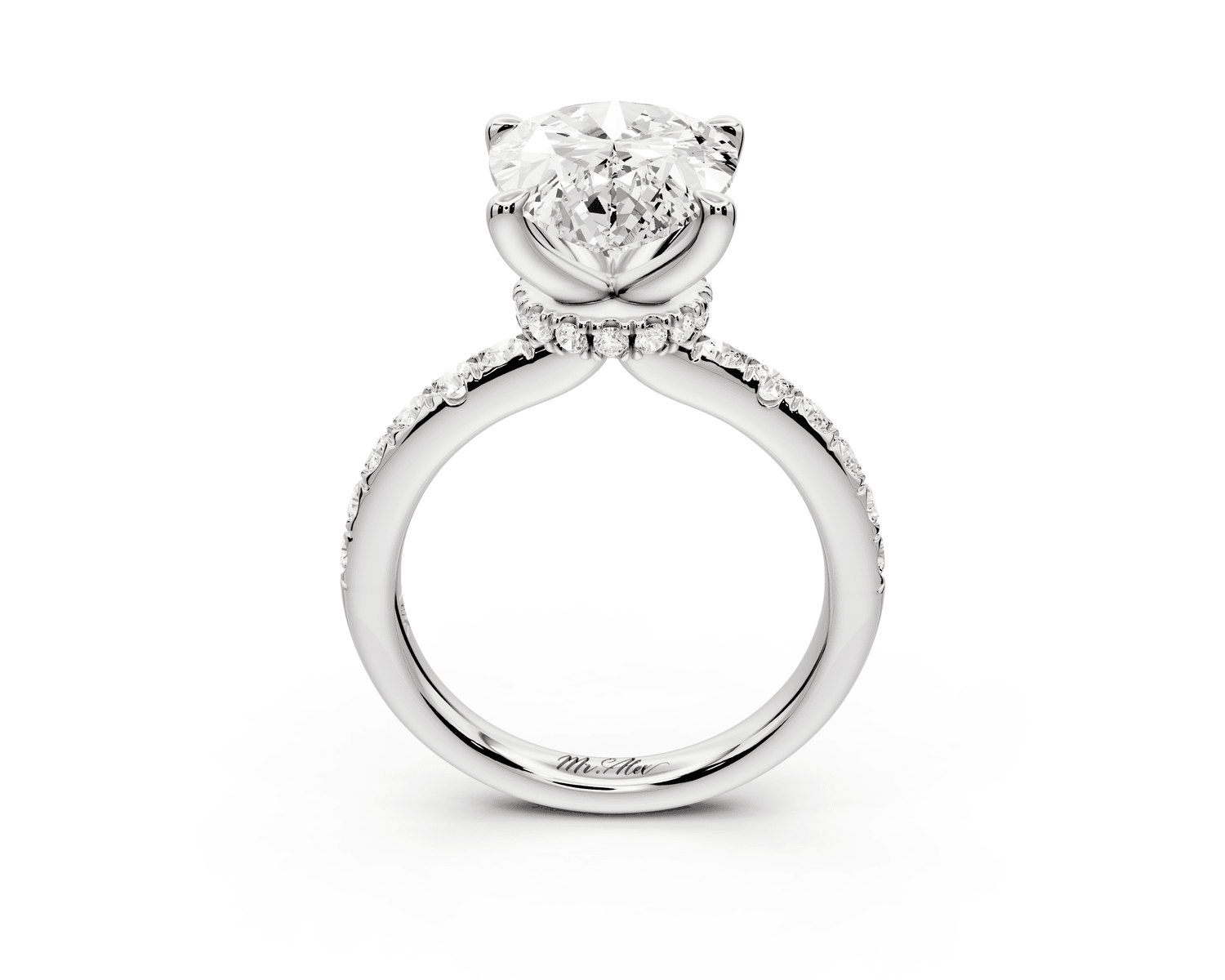 Flora - 4ct platinum pear talong prong Wrap around halo Half Band Engagement Ring - Mr. Alex Jewelry