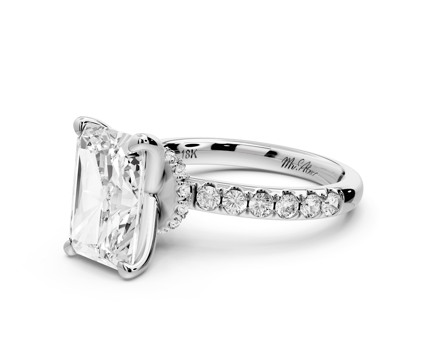 Flora - 4ct platinum radiant talong prong Wrap around halo Half Band Engagement Ring - Mr. Alex Jewelry