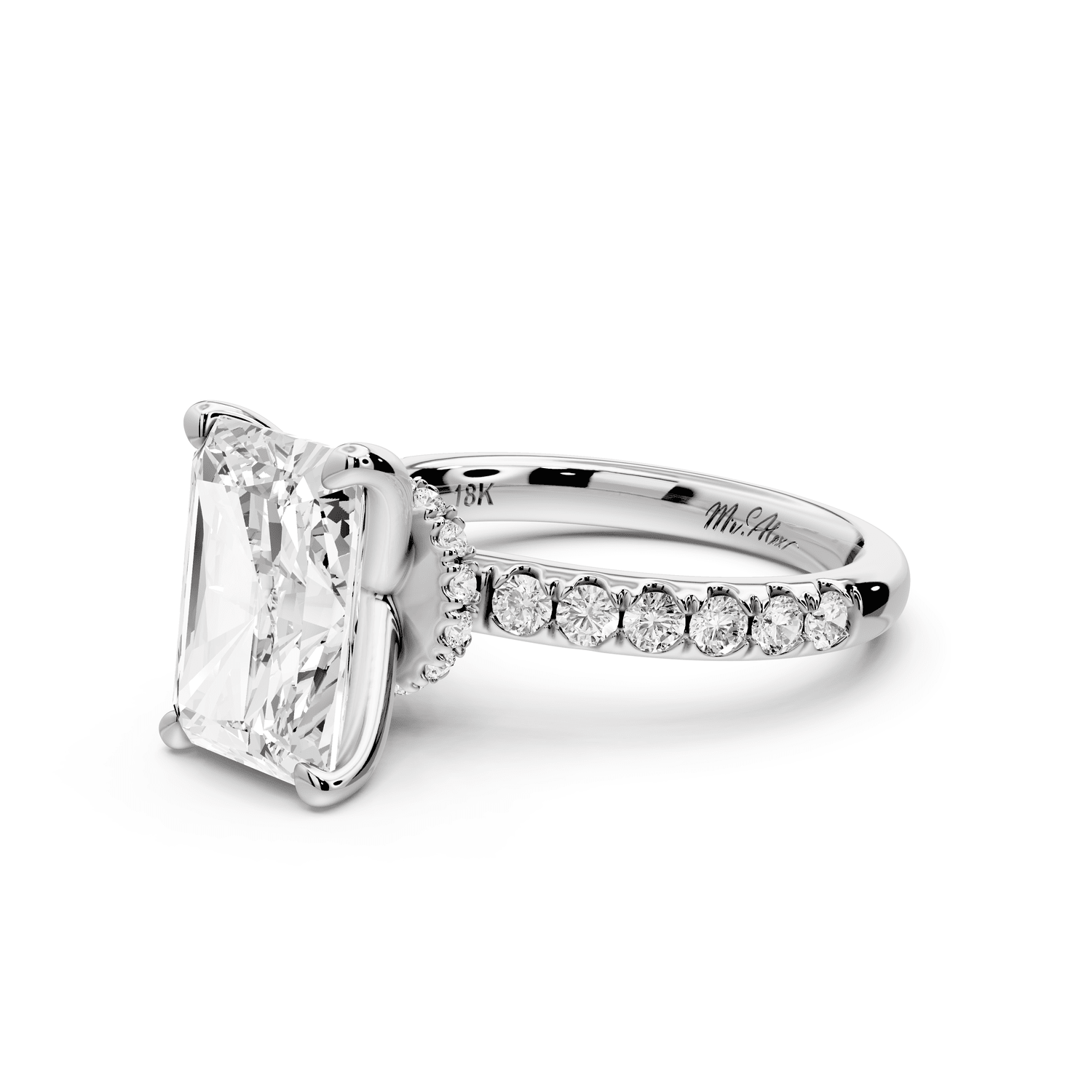 Flora - 4ct platinum radiant talong prong Wrap around halo Half Band Engagement Ring - Mr. Alex Jewelry