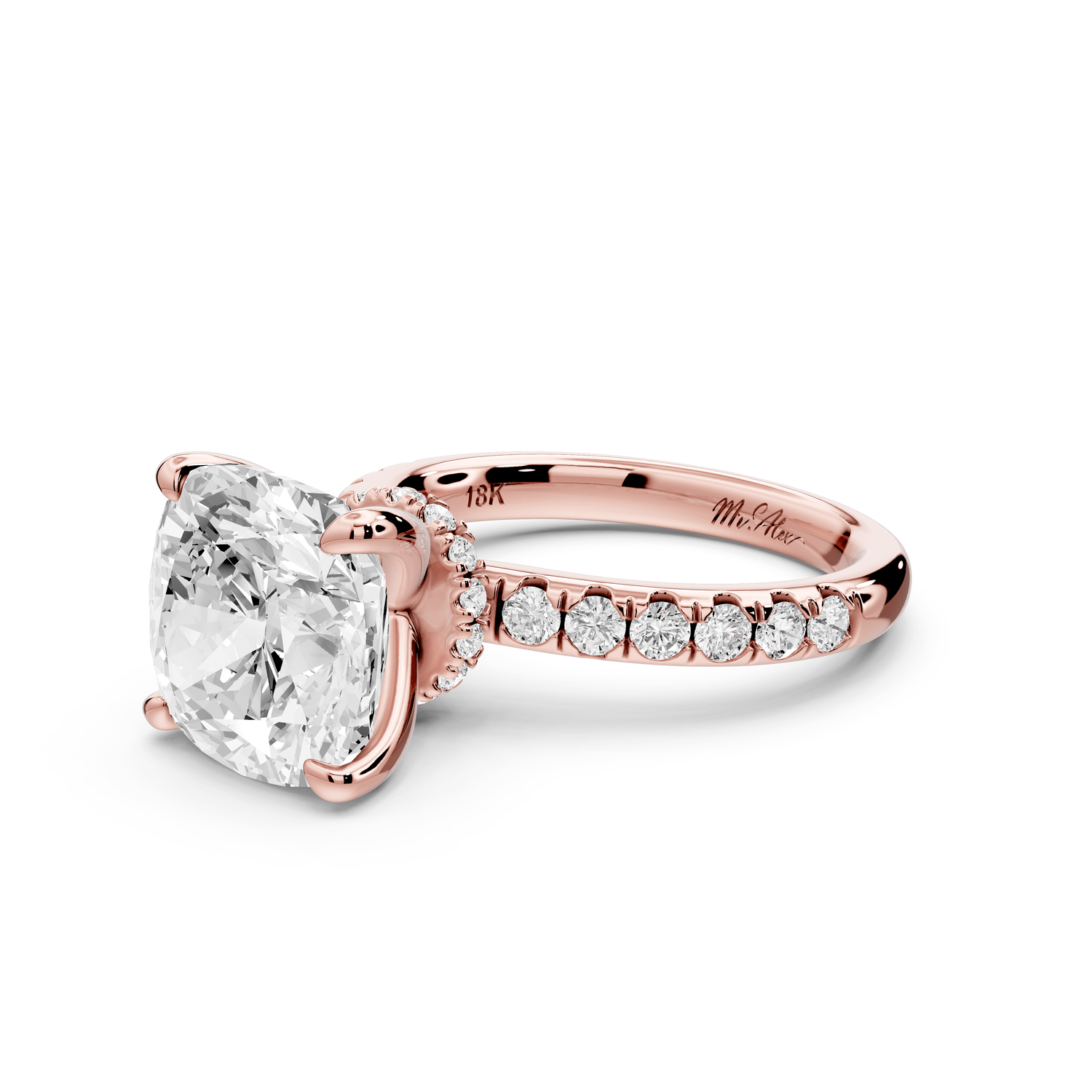 Flora - 5ct 14k rose gold cushion talong prong Wrap around halo Half Band Engagement Ring - Mr. Alex Jewelry