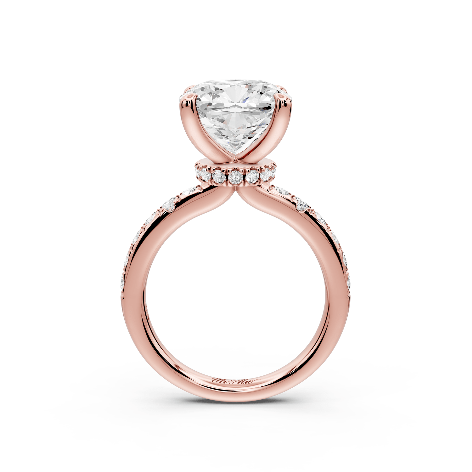 Flora - 5ct 14k rose gold cushion talong prong Wrap around halo Half Band Engagement Ring - Mr. Alex Jewelry