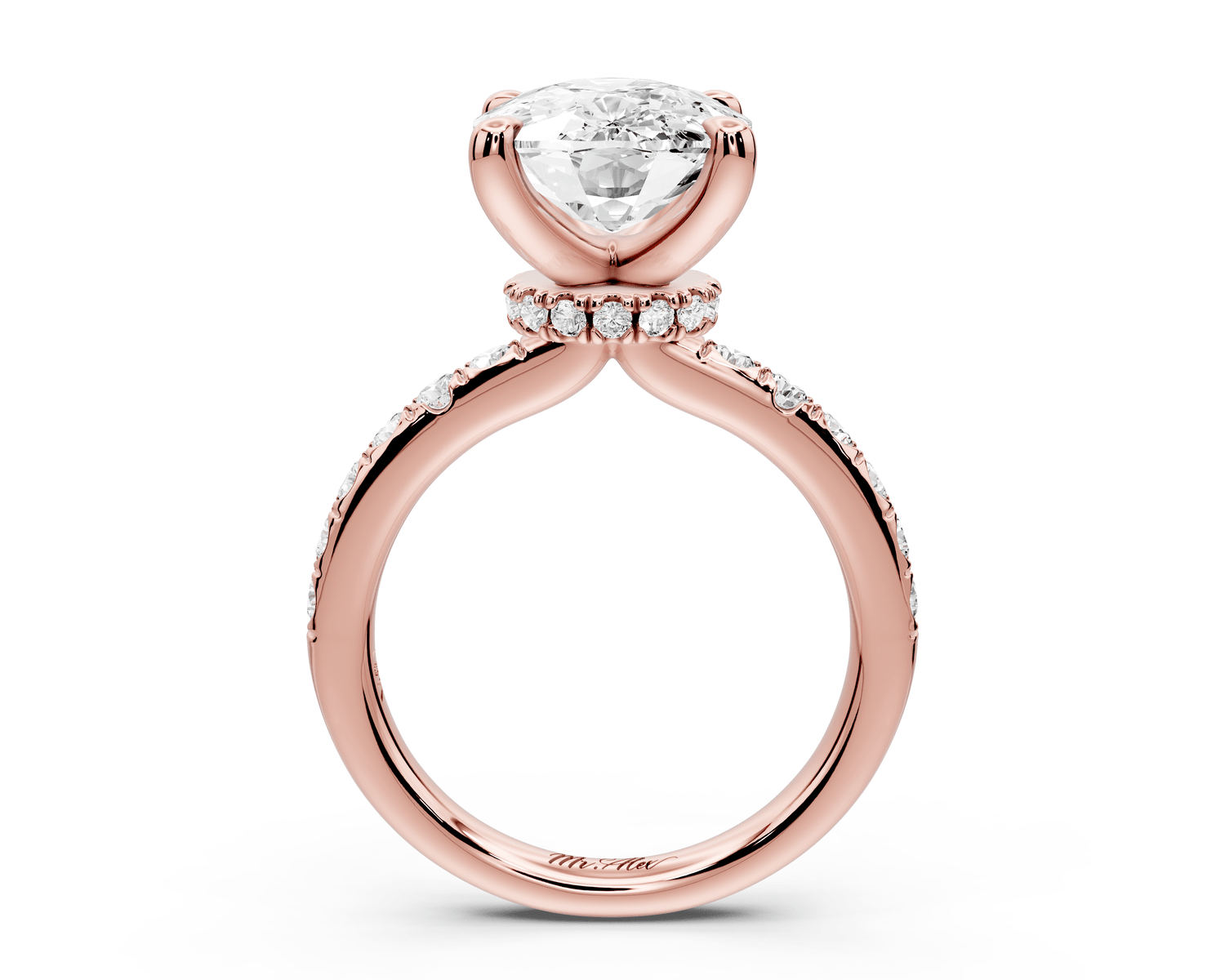 Flora - 5ct 14k rose gold ecushion talong prong Wrap around halo Half Band Engagement Ring - Mr. Alex Jewelry