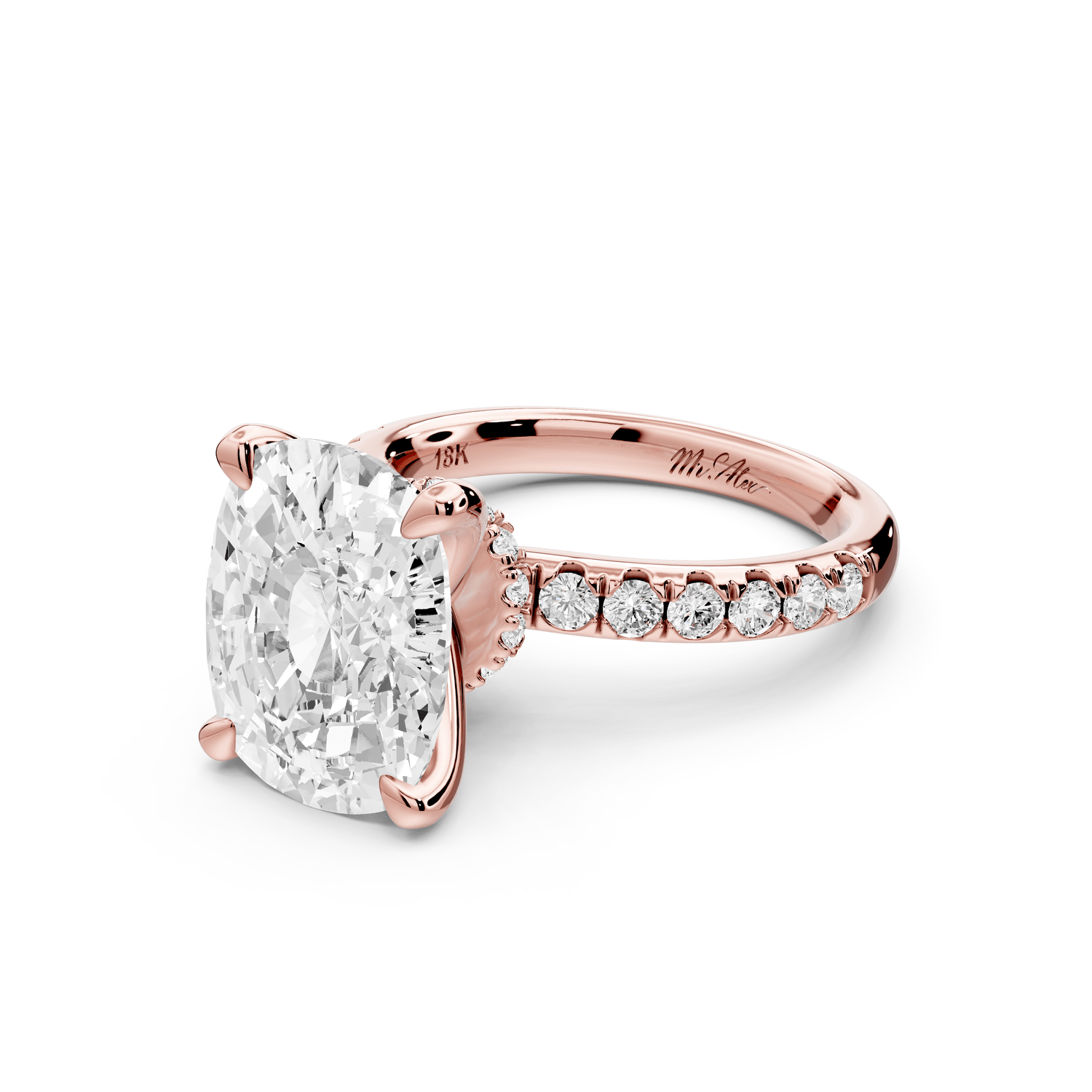 Flora - 5ct 14k rose gold ecushion talong prong Wrap around halo Half Band Engagement Ring - Mr. Alex Jewelry