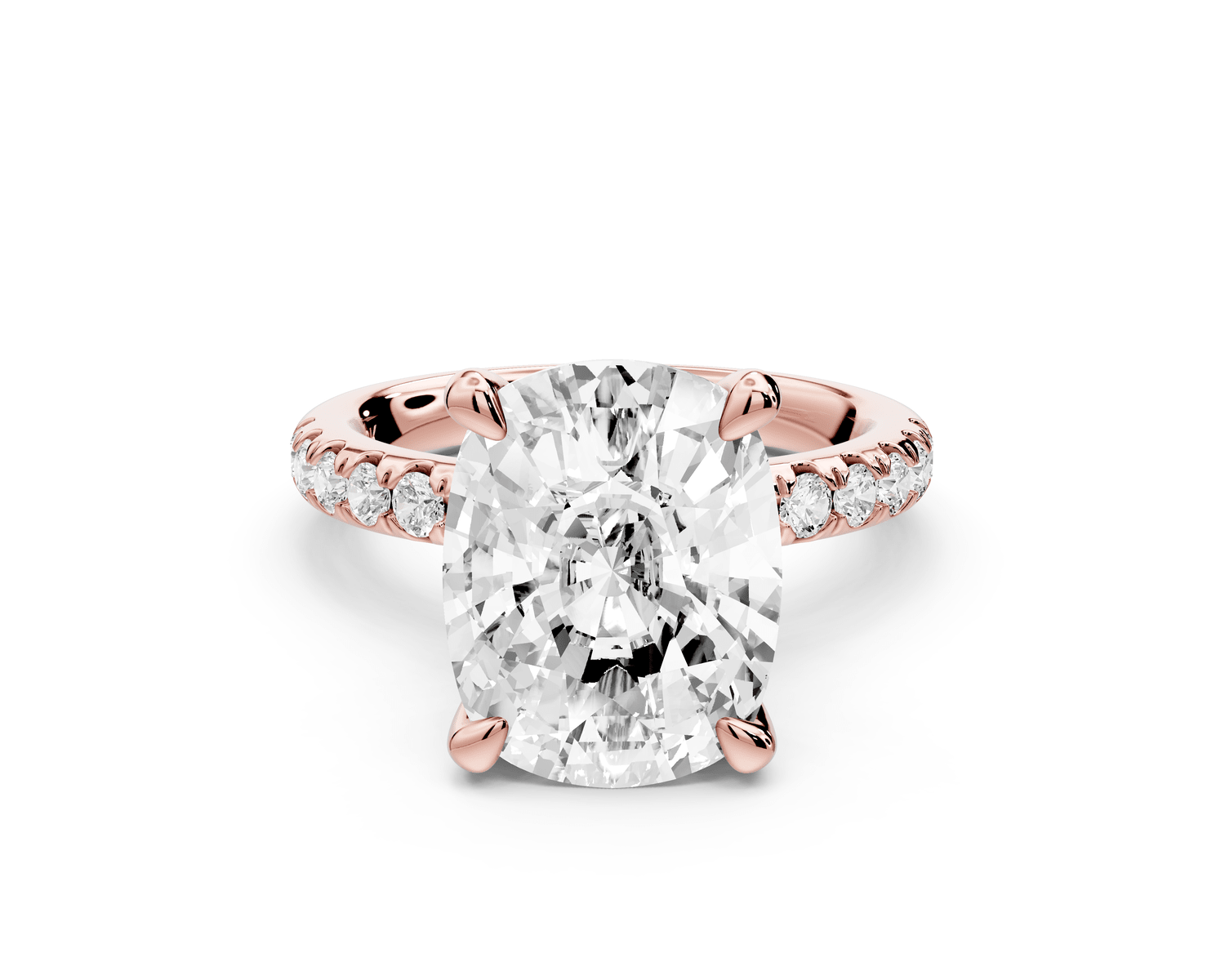 Flora - 5ct 14k rose gold ecushion talong prong Wrap around halo Half Band Engagement Ring - Mr. Alex Jewelry