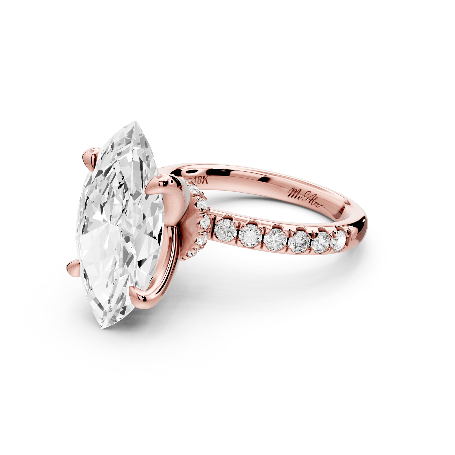 Flora - 5ct 14k rose gold marquise talong prong Wrap around halo Half Band Engagement Ring - Mr. Alex Jewelry