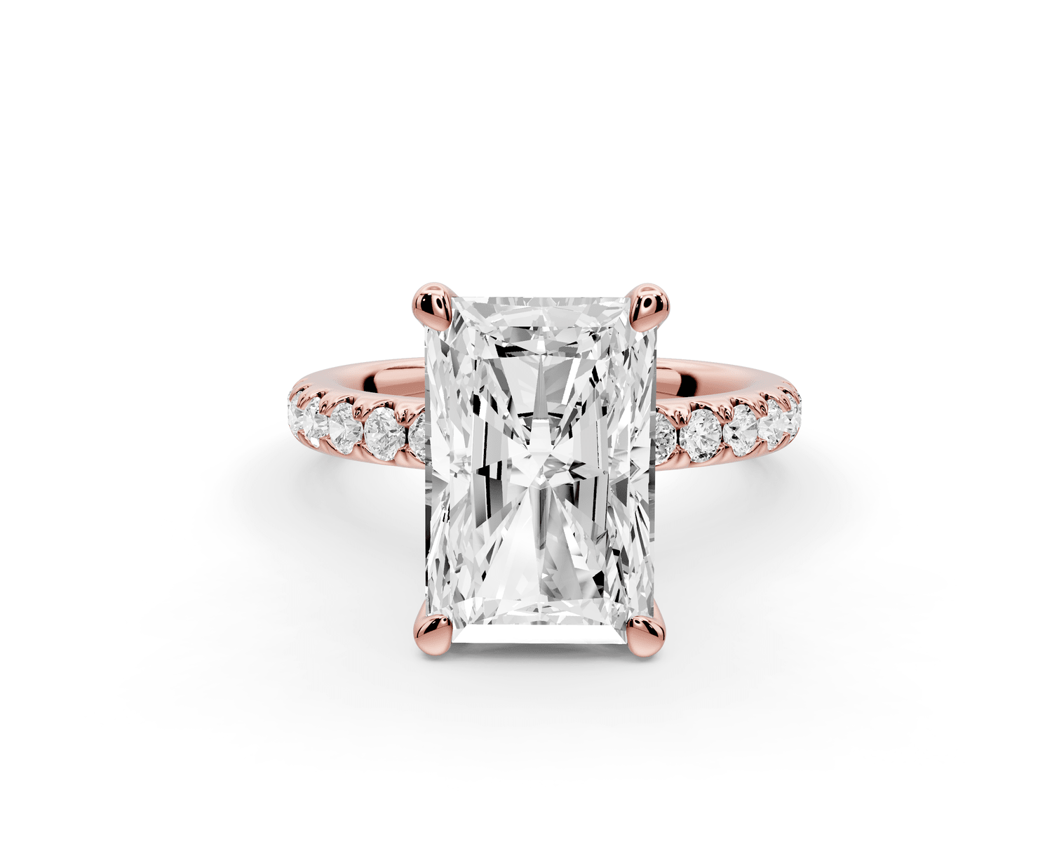 Flora - 5ct 14k rose gold radiant talong prong Wrap around halo Half Band Engagement Ring - Mr. Alex Jewelry