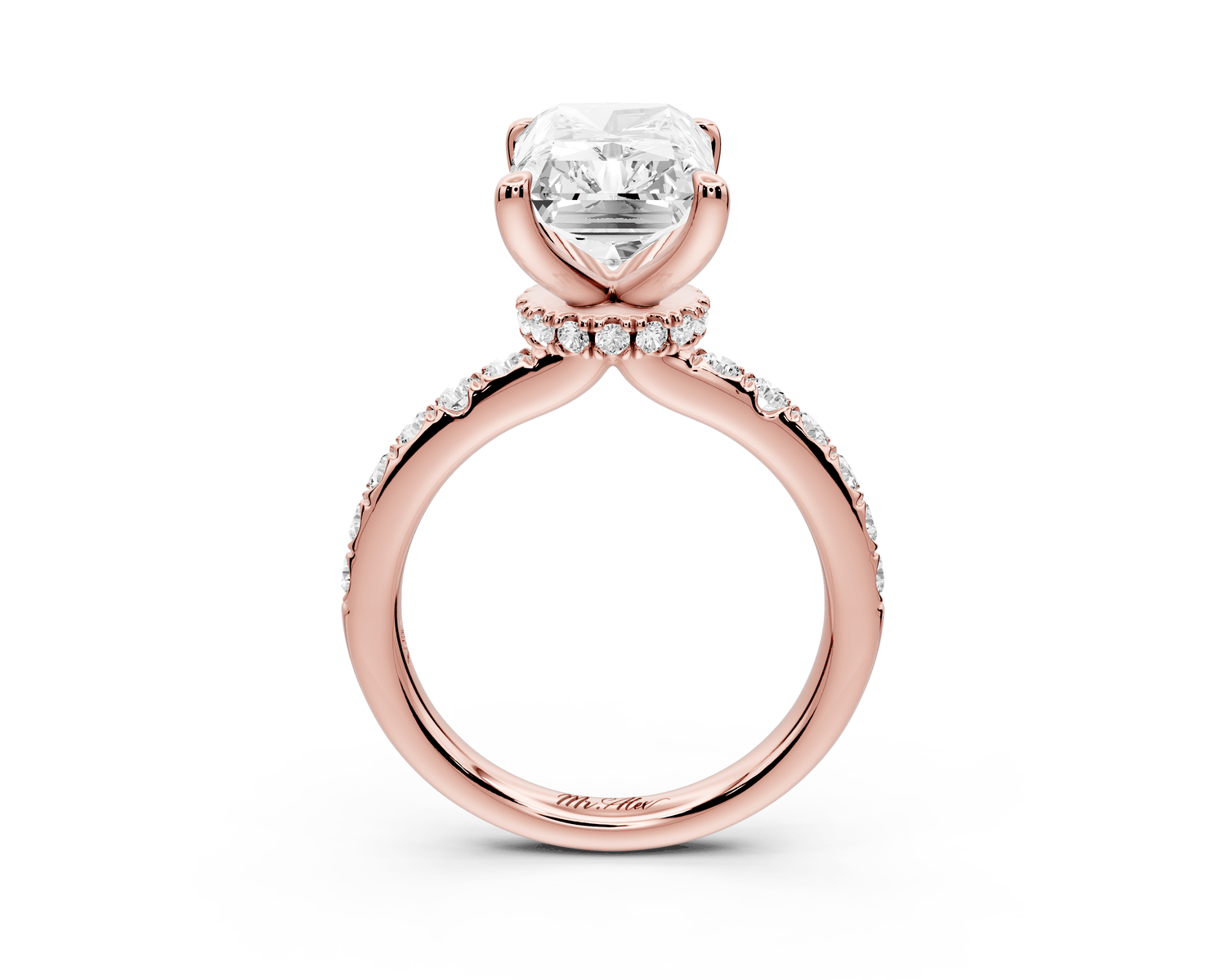 Flora - 5ct 14k rose gold radiant talong prong Wrap around halo Half Band Engagement Ring - Mr. Alex Jewelry