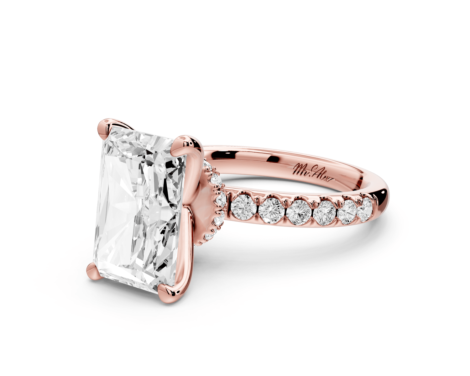 Flora - 5ct 14k rose gold radiant talong prong Wrap around halo Half Band Engagement Ring - Mr. Alex Jewelry
