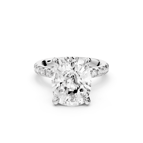 Flora - 5ct 14k white gold ecushion talong prong Wrap around halo Half Band Engagement Ring - Mr. Alex Jewelry