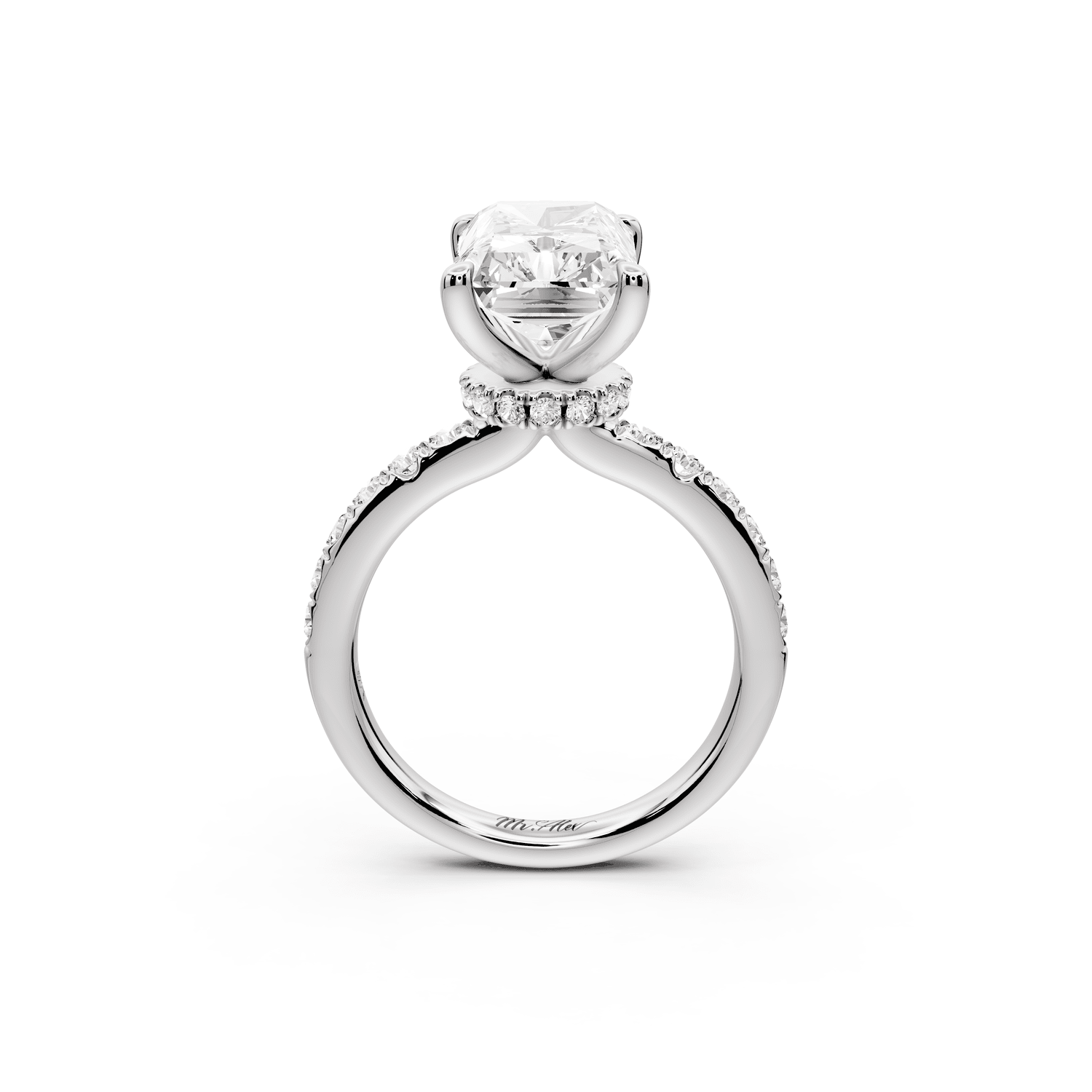 Flora - 5ct 14k white gold radiant talong prong Wrap around halo Half Band Engagement Ring - Mr. Alex Jewelry