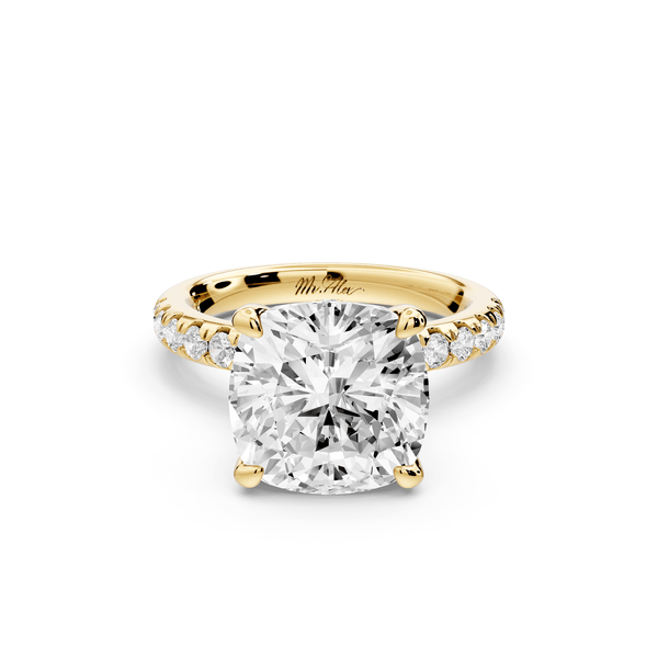 Flora - 5ct 14k yellow gold cushion talong prong Wrap around halo Half Band Engagement Ring - Mr. Alex Jewelry