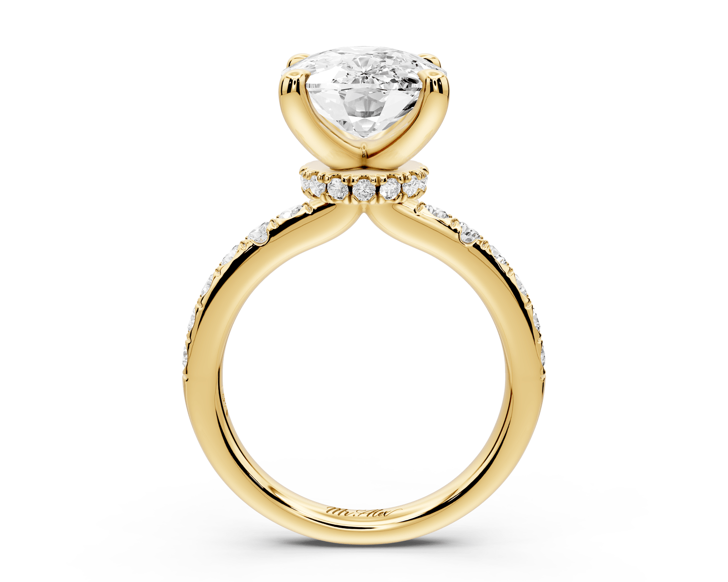 Flora - 5ct 14k yellow gold ecushion talong prong Wrap around halo Half Band Engagement Ring - Mr. Alex Jewelry