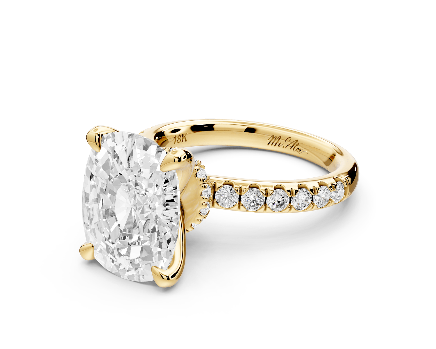 Flora - 5ct 14k yellow gold ecushion talong prong Wrap around halo Half Band Engagement Ring - Mr. Alex Jewelry