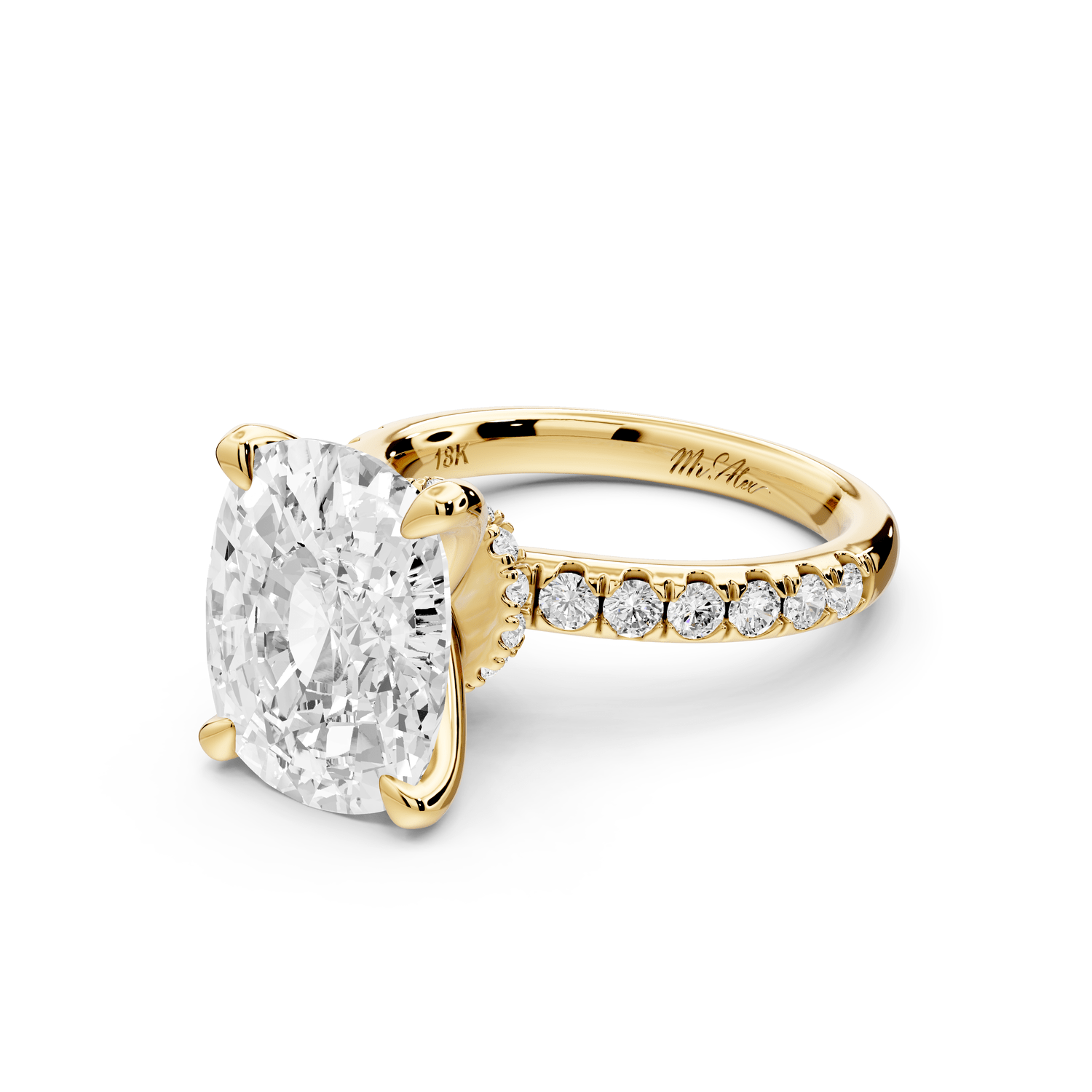 Flora - 5ct 14k yellow gold ecushion talong prong Wrap around halo Half Band Engagement Ring - Mr. Alex Jewelry