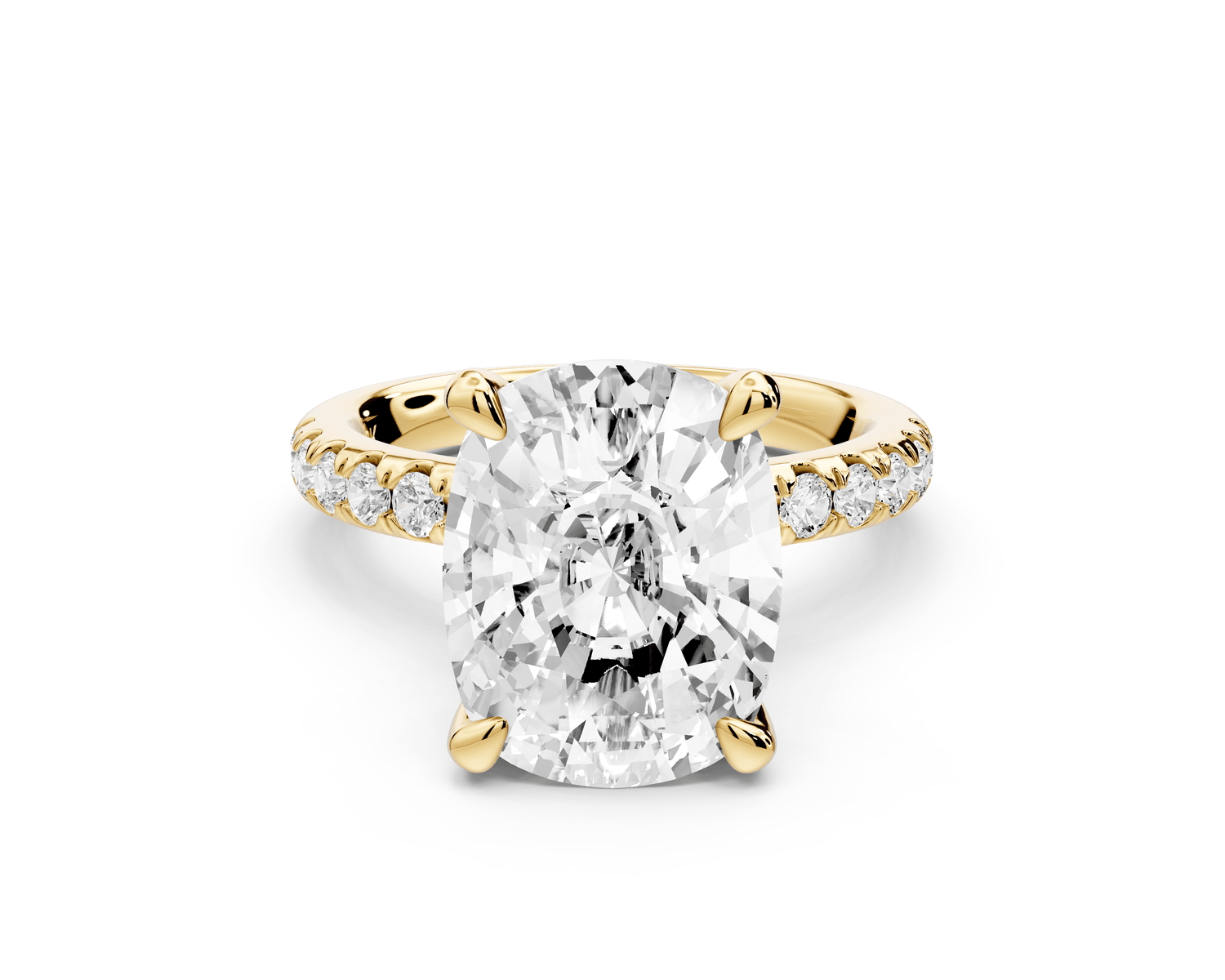 Flora - 5ct 14k yellow gold ecushion talong prong Wrap around halo Half Band Engagement Ring - Mr. Alex Jewelry