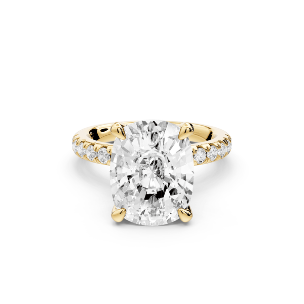 Flora - 5ct 14k yellow gold ecushion talong prong Wrap around halo Half Band Engagement Ring - Mr. Alex Jewelry