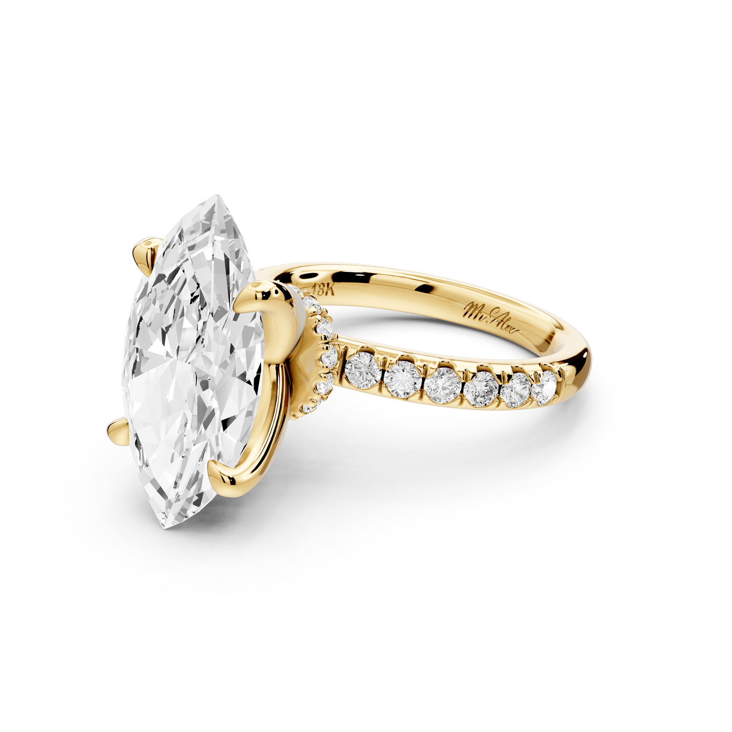 Flora - 5ct 14k yellow gold marquise talong prong Wrap around halo Half Band Engagement Ring - Mr. Alex Jewelry